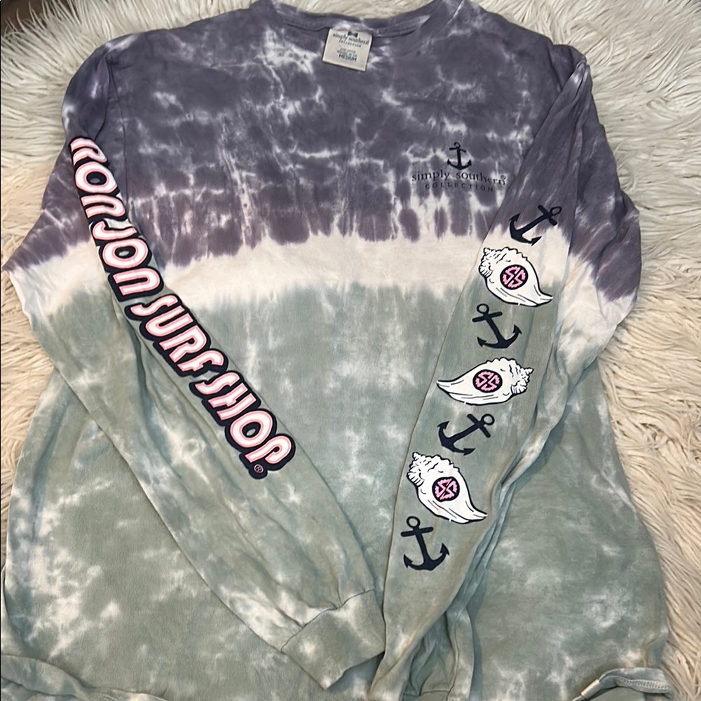 Medium Simply Southern Tie-Dye Long Sleeve Shirt with Anchor Design